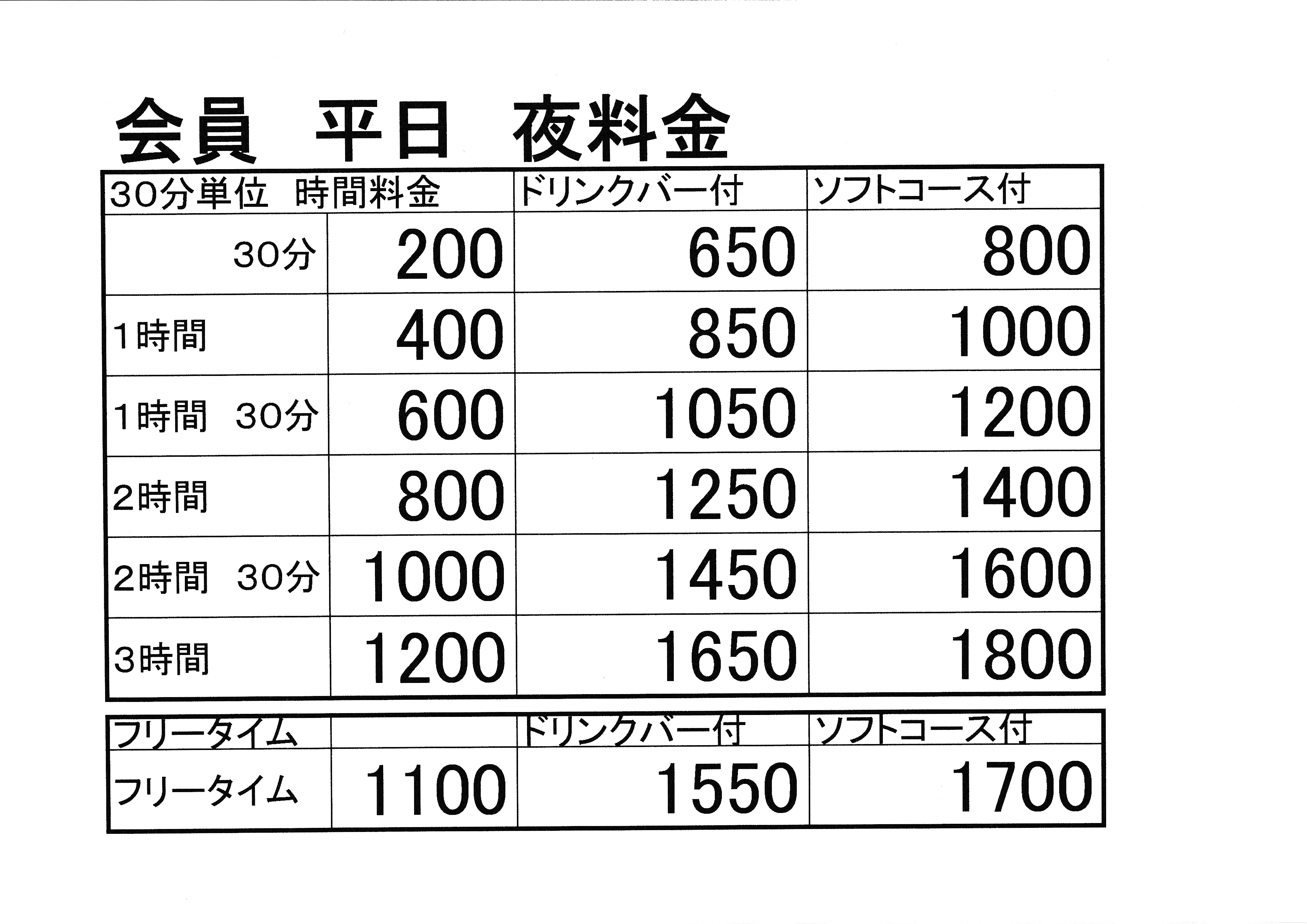 会員　平日　夜料金