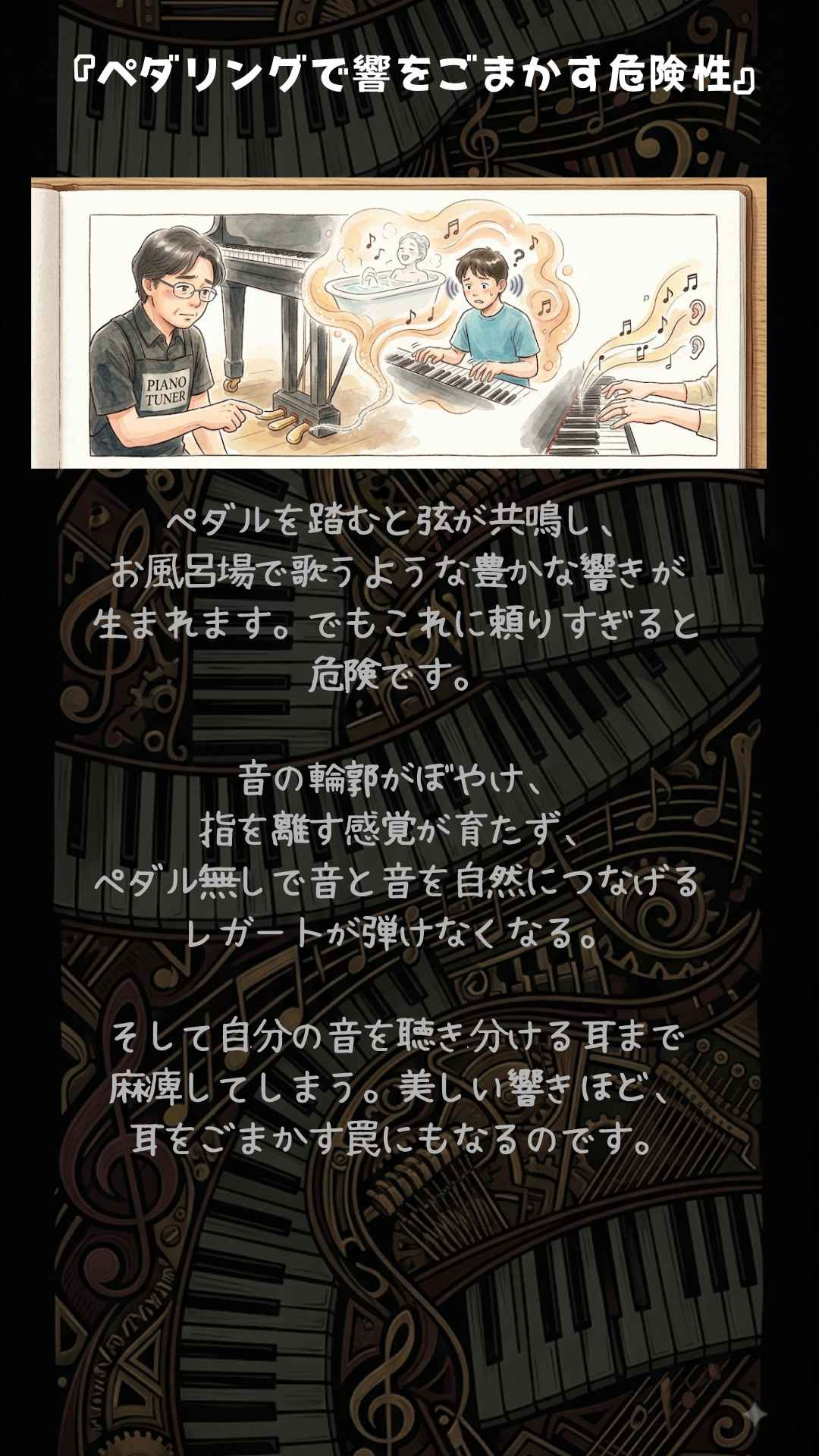 ピアノ調律師の絵日記『ペダルで響をごまかす危険性』png.jpg