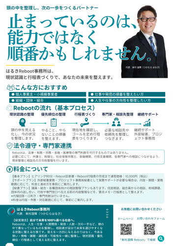 はるきReboot事務所の事業案内チラシを作成しました。