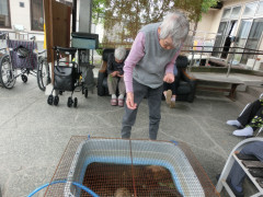 入居者が施設周辺の屋外スペースで活動・散歩している風景