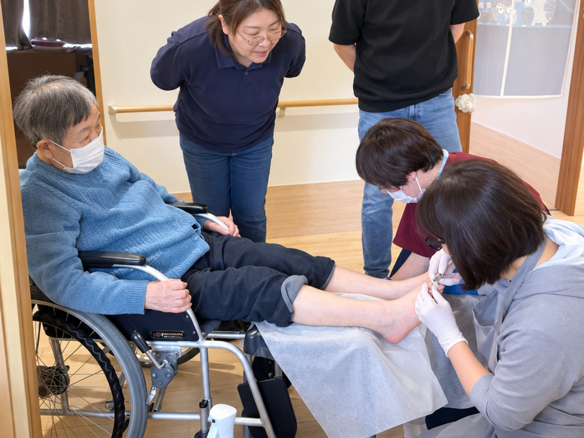 実習・車いすの入居者への施術