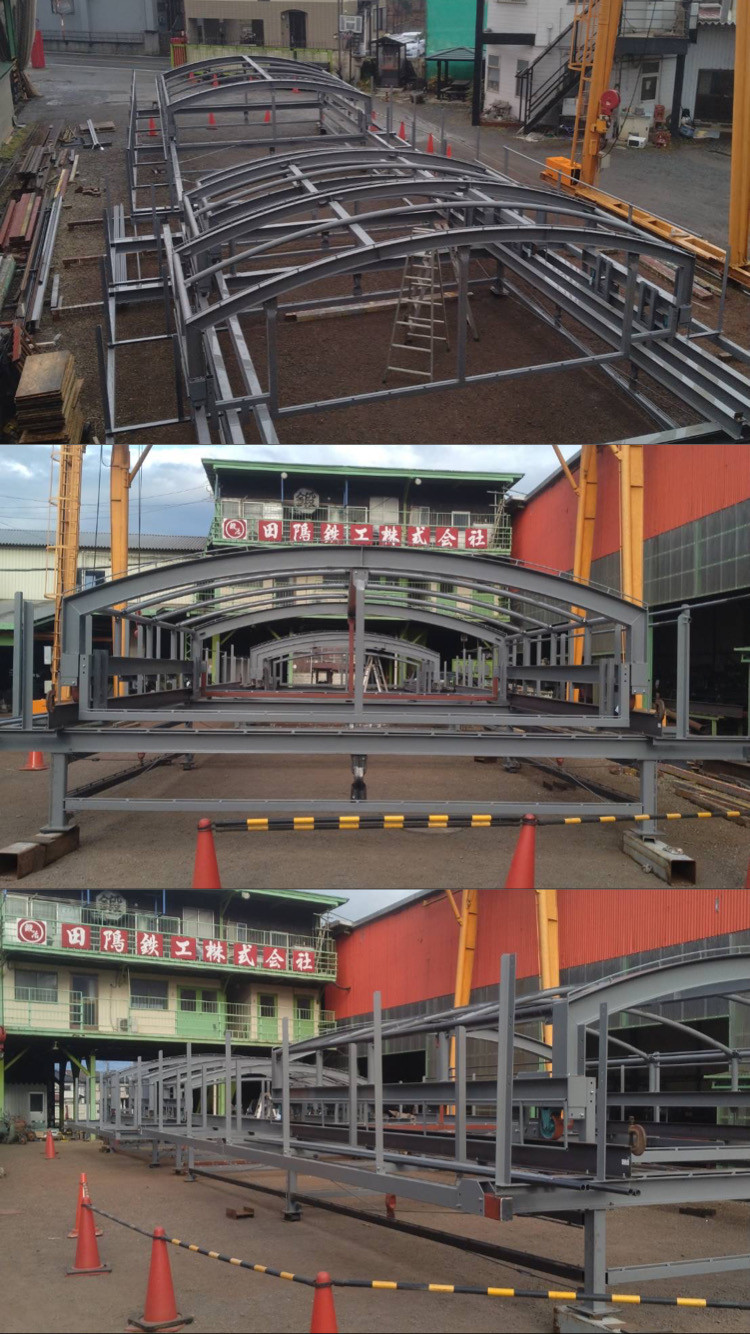 鉄骨開閉屋根の仮組み