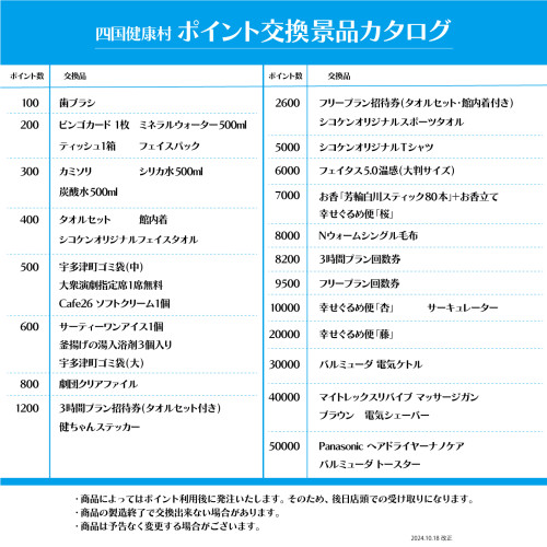 四国健康村ポイントカードについてのお知らせ