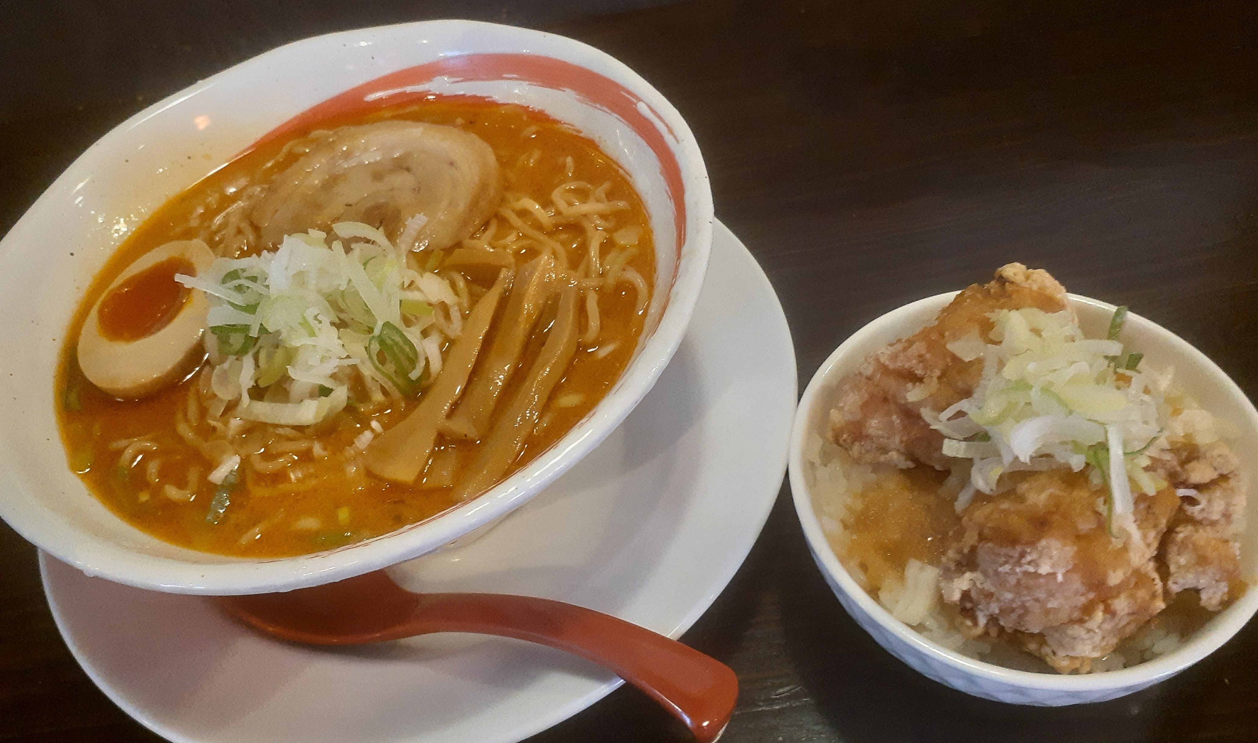 海老豚骨＆ミニ唐揚げ丼
