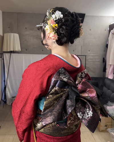 新成人　ヘアアレンジ　振袖着付け