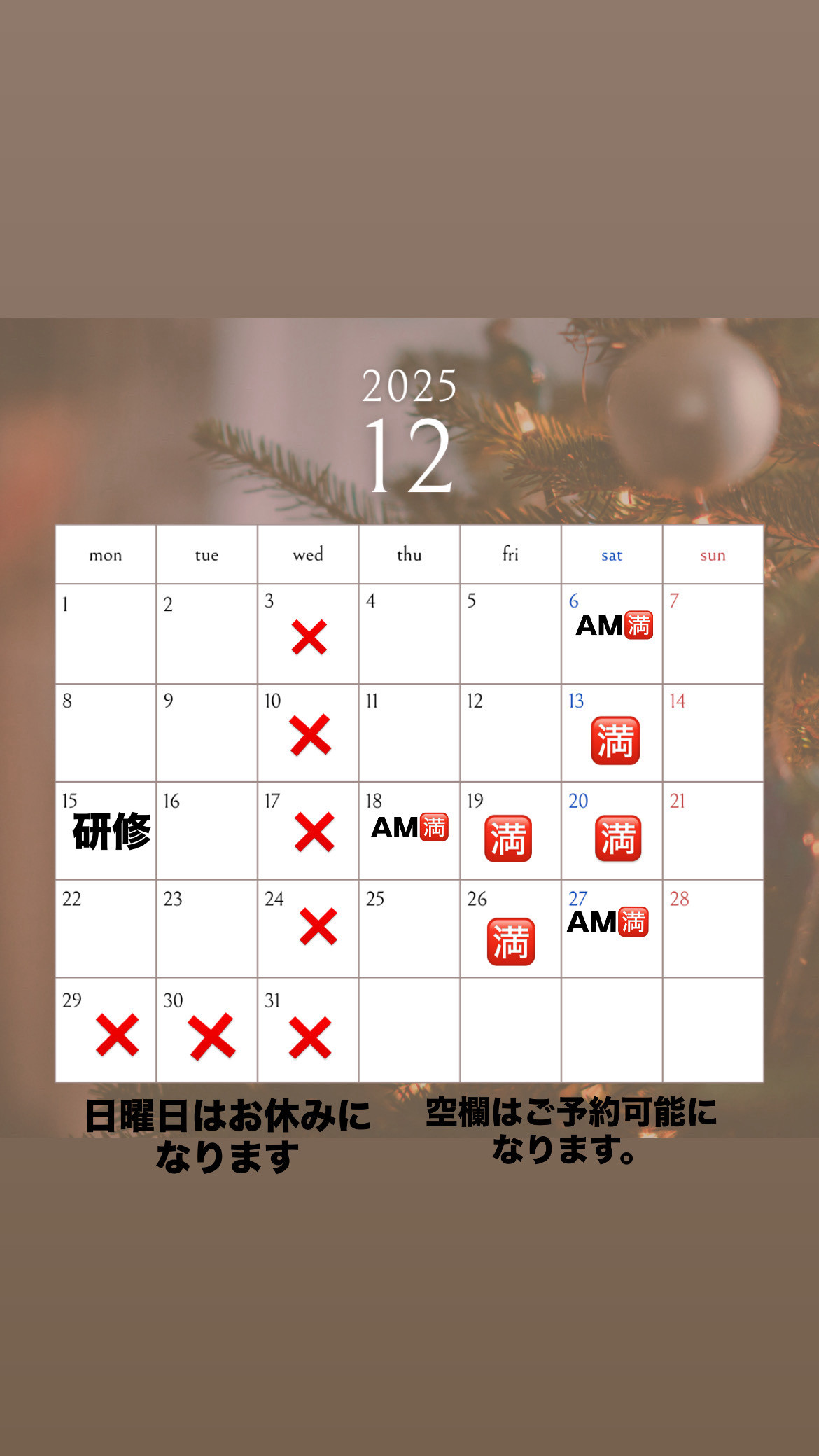 12月のご予約になります✨