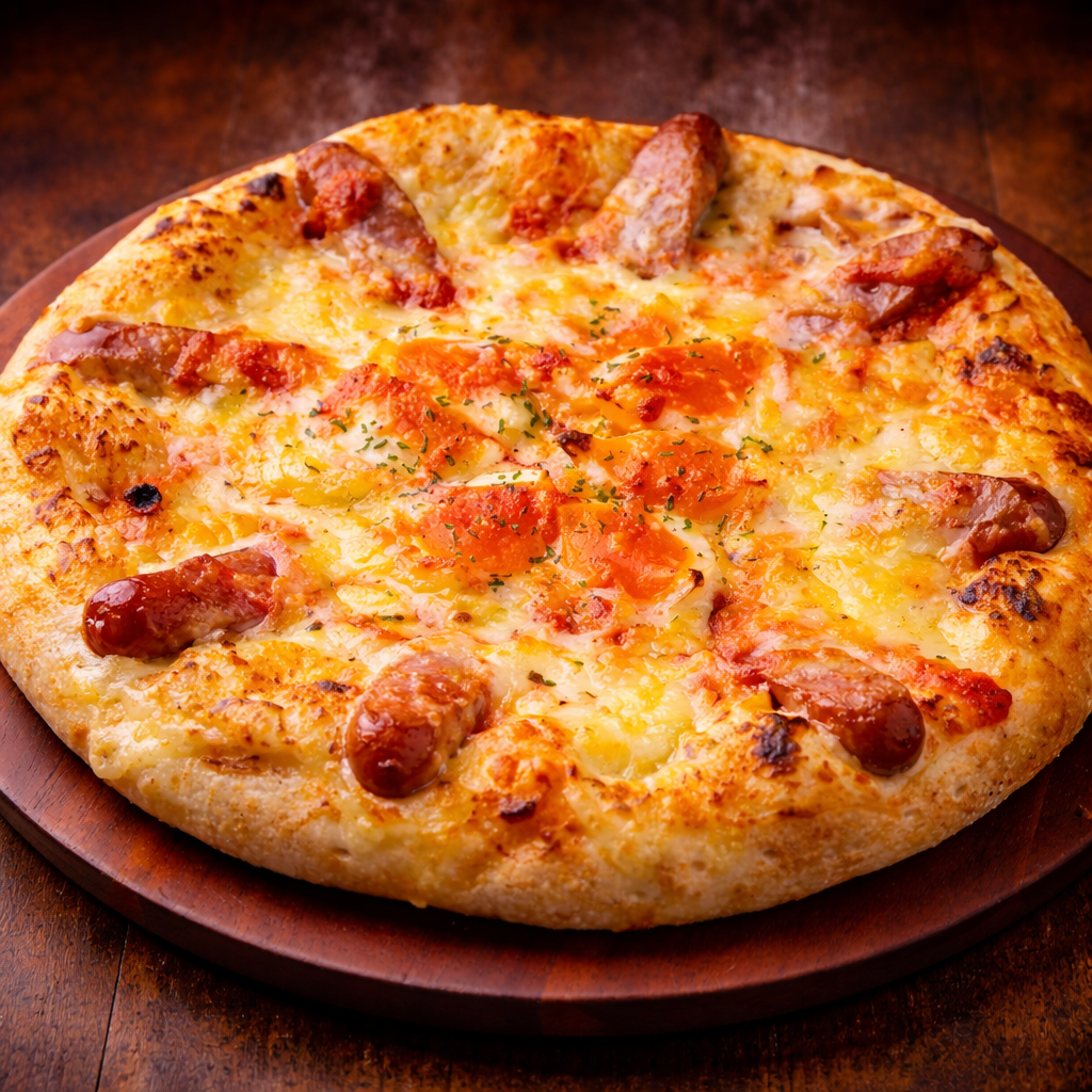 半熟たまご・明太子・ソーセージピザ（ナチュラルスマイルピザ）