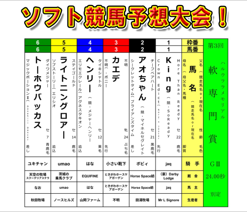 📢 【第3回＜軟専門賞＞予想大会開催中！🏇✨】