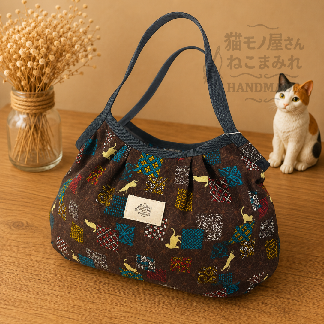 和のしずくと猫の気配｜リバーシブルグラニーバッグ