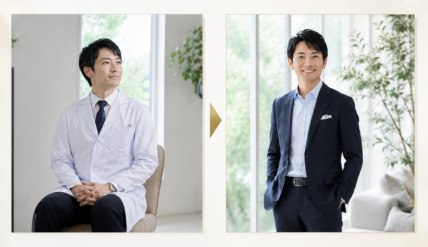 男性医師の婚活写真ビフォーアフター