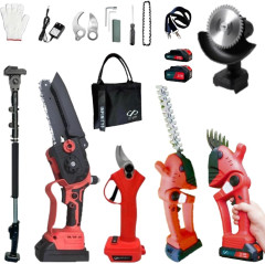 チェーンソー(6インチ)+剪定ハサミ+ 草刈り機＆バリカン+延長ポール