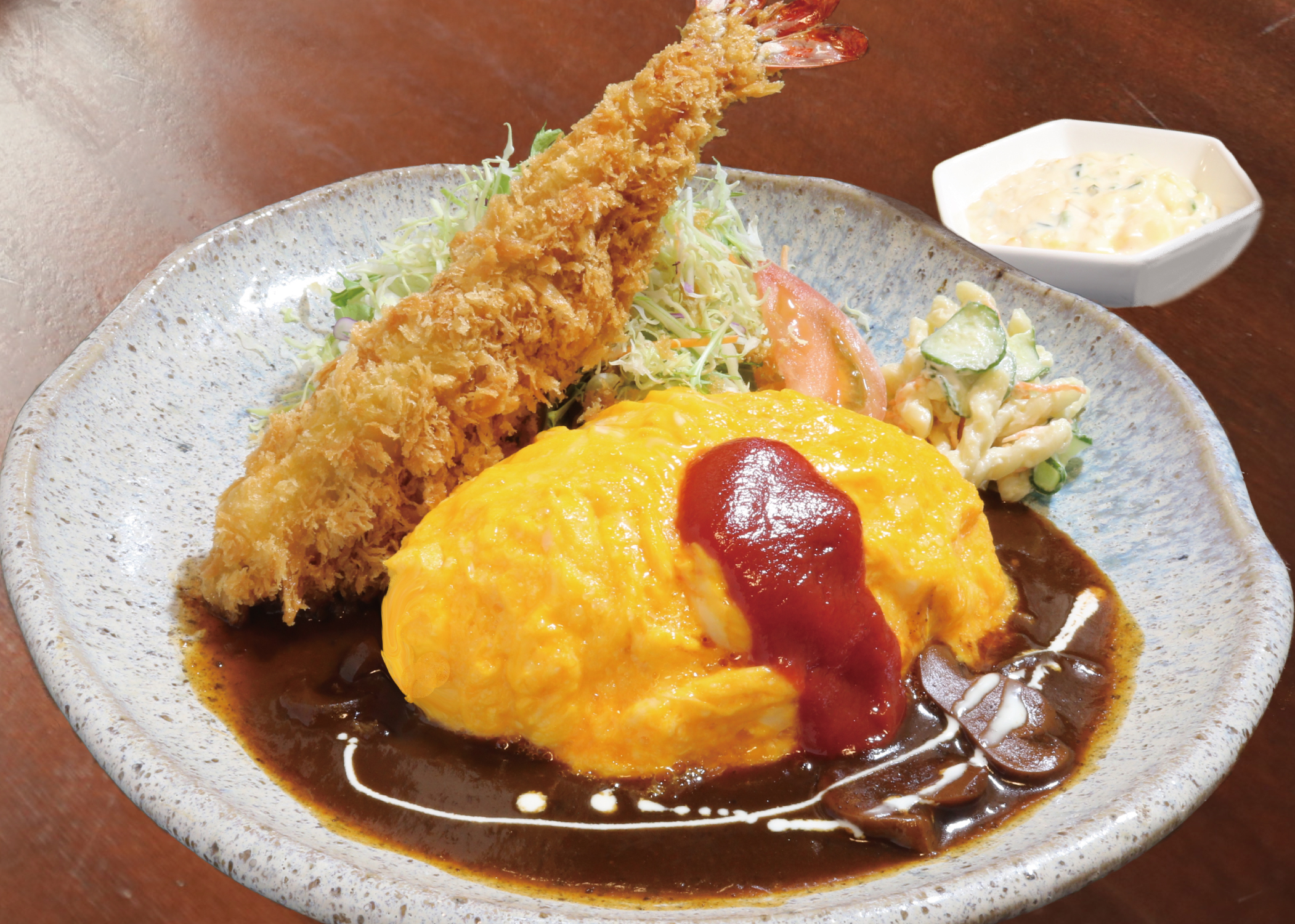 オムライス＆特大海老フライ