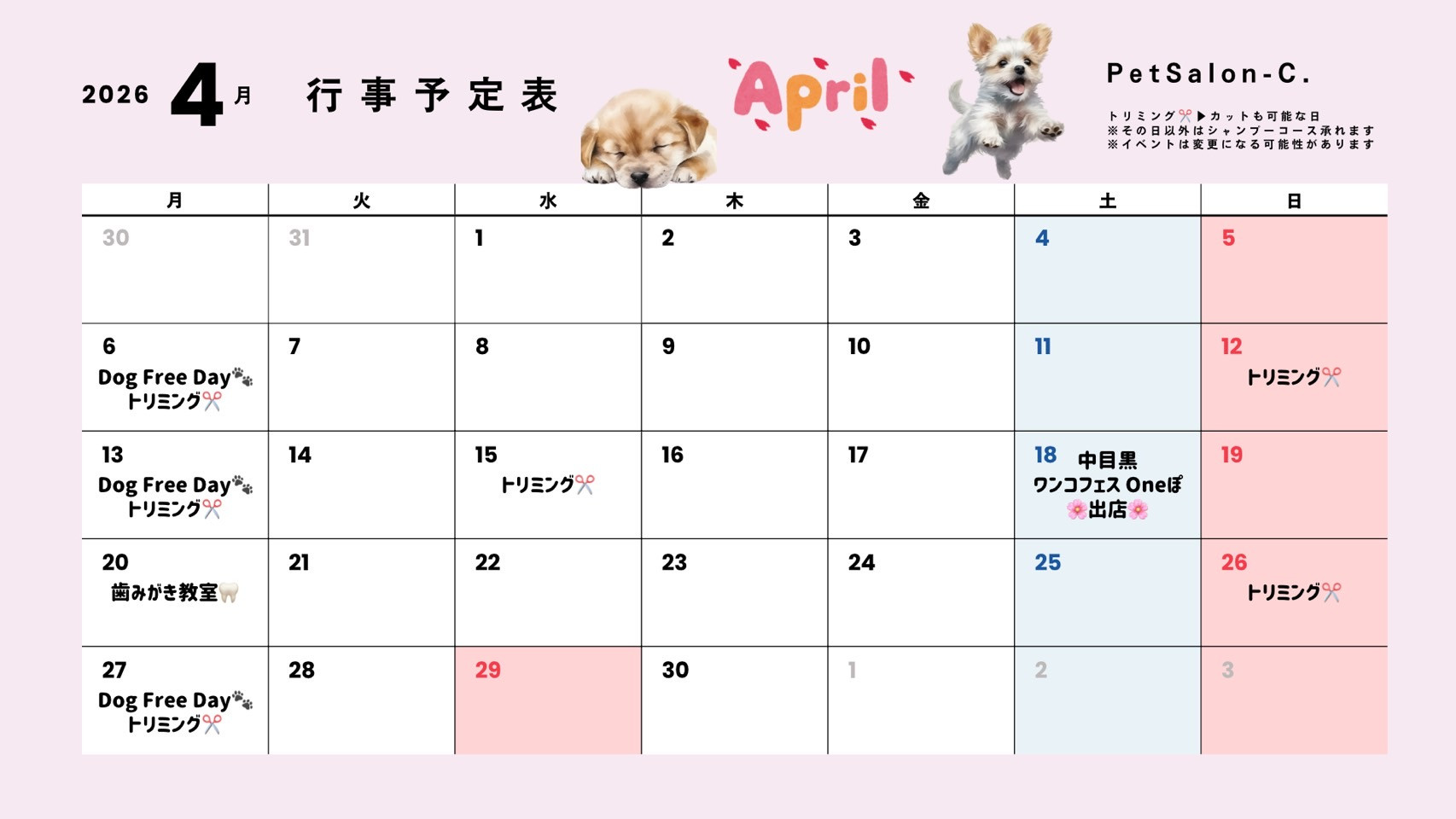 4月のイベントカレンダー🗓🌸