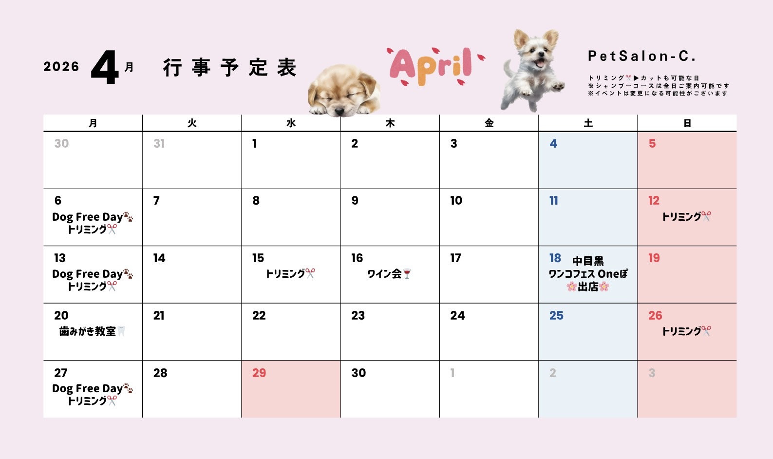 4月のイベントカレンダー🗓🌸