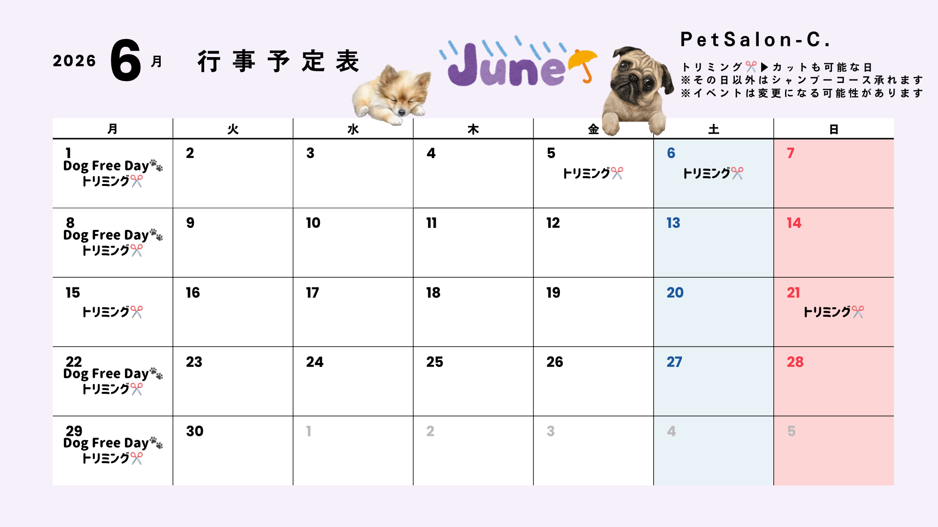 🌿６月営業スケジュール🌿