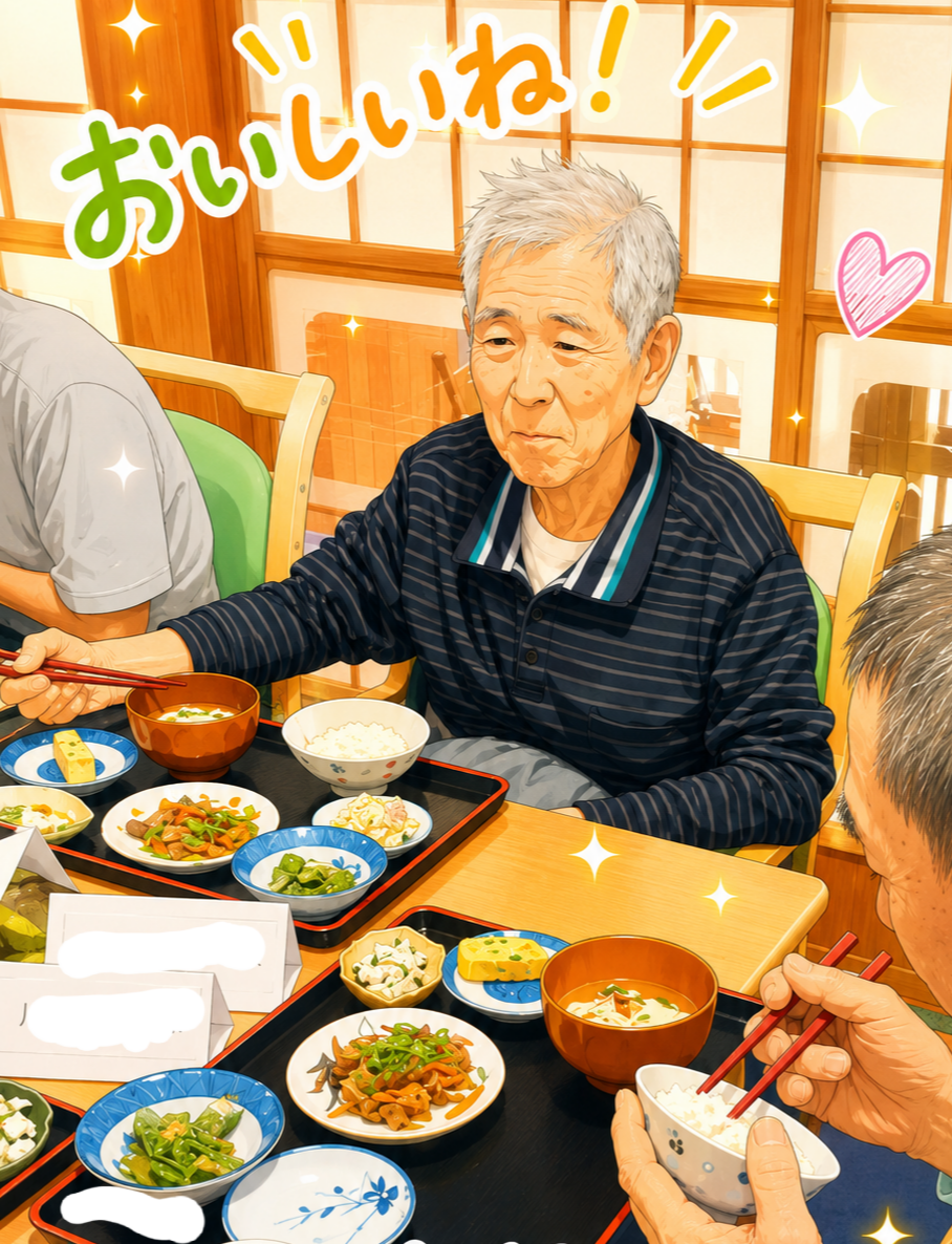 デイサービスで収穫したお野菜を使った楽しい昼食