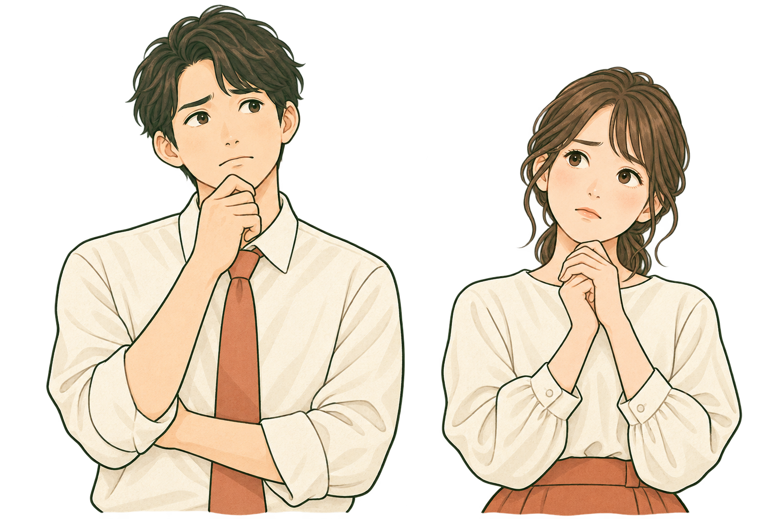働くことに悩む男性と女性のイラスト