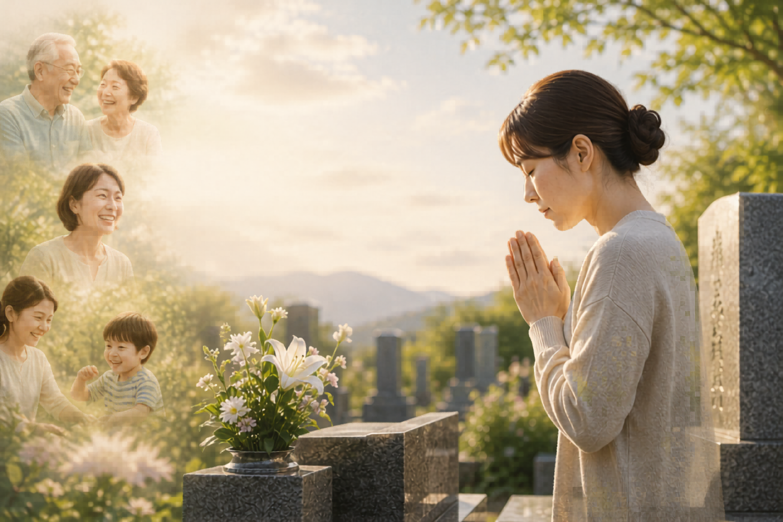 大切な想いを、いつまでも。 お墓は、大切な方との絆を感じ、感謝の気持ちを伝える場所です。私たちは、ご家族一人ひとりの想いに寄り添い、心を込めてお手伝いいたします