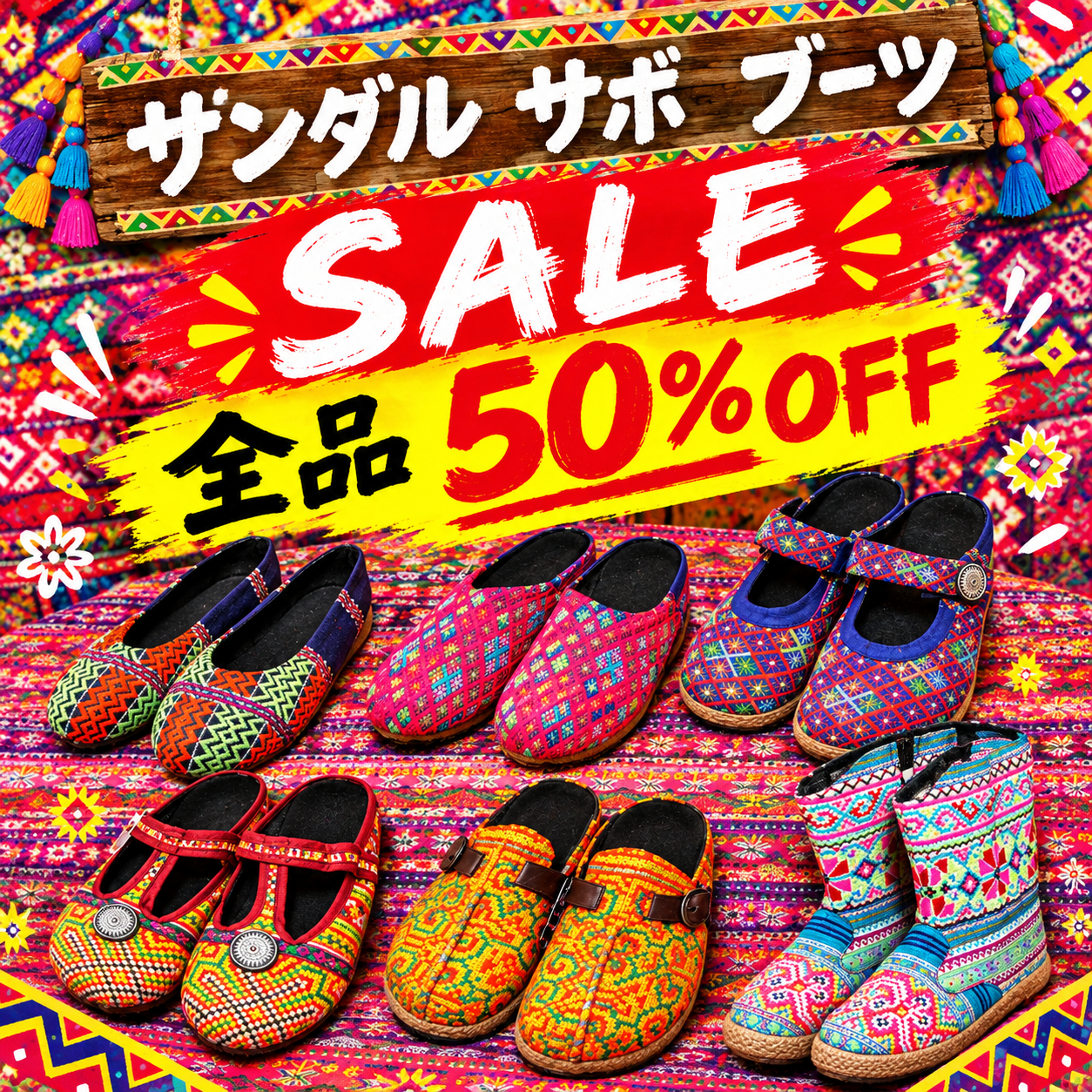 サンダルやシューズなど50％OFF