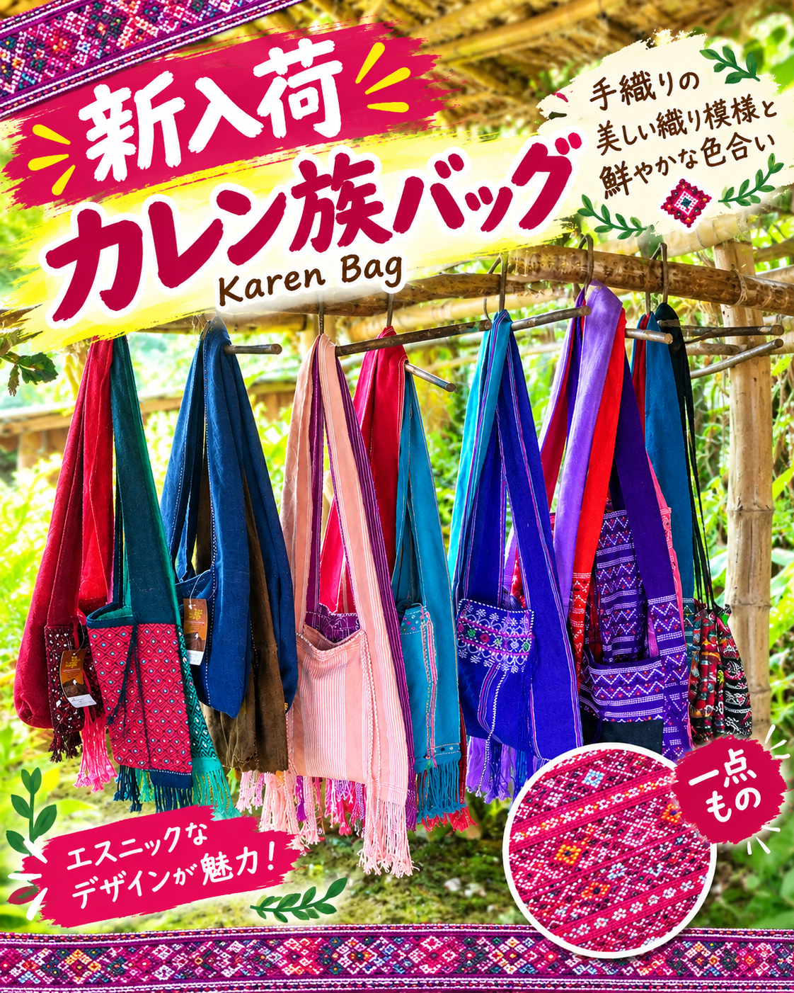 カレン族織り刺繍斜めかけバッグ入荷 - タイの民族刺繡雑貨・衣料 カレン族織り刺繍斜めかけバッグ入荷 - タイの民族刺繡雑貨・衣料