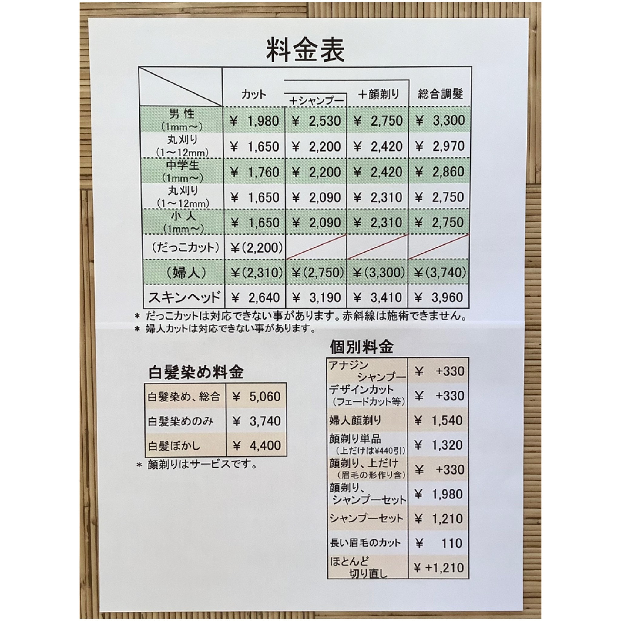 メニュー表