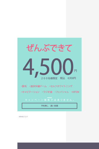 ぜ～んぶできて4,500円！価格改定　4月分から