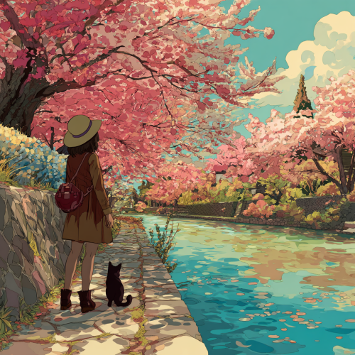 takahitoog_A_woman_and_a_cat_cherry_blossoms_a_river_a_park_Apr_2e2c072b-1a14-47e9-9601-3c4468faff40.png