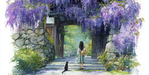 takahitoog_Wisteria_flowers_park_woman_and_cat_Japanese_castle__3330d003-ad06-4b05-a840-a1db11a9eba2.png