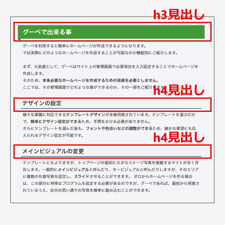 Goopeの見出しの設定方法 ウェブデザイン制作は お手軽ホームページ