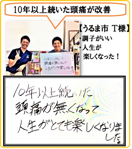 うるま市20代男性の10年以上続いた頭痛の改善事例（お客様の直筆アンケート）