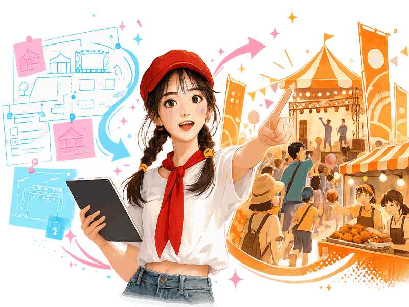 イベント会場を設計し当日の体験を指揮するアゲミ