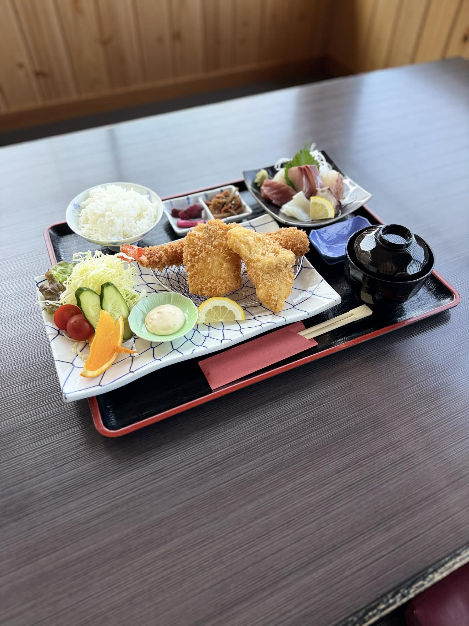 ミックスフライ御膳 【刺身付】（ご予約者様限定メニュー）