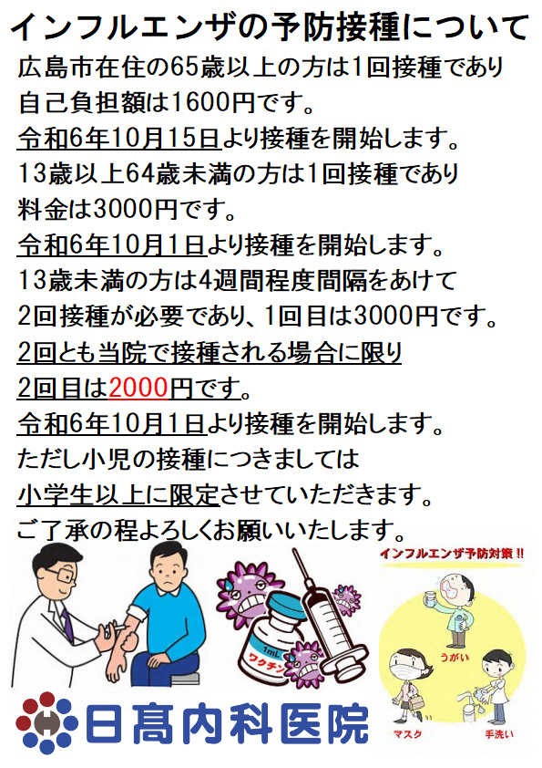 インフルエンザワクチン接種のお知らせ