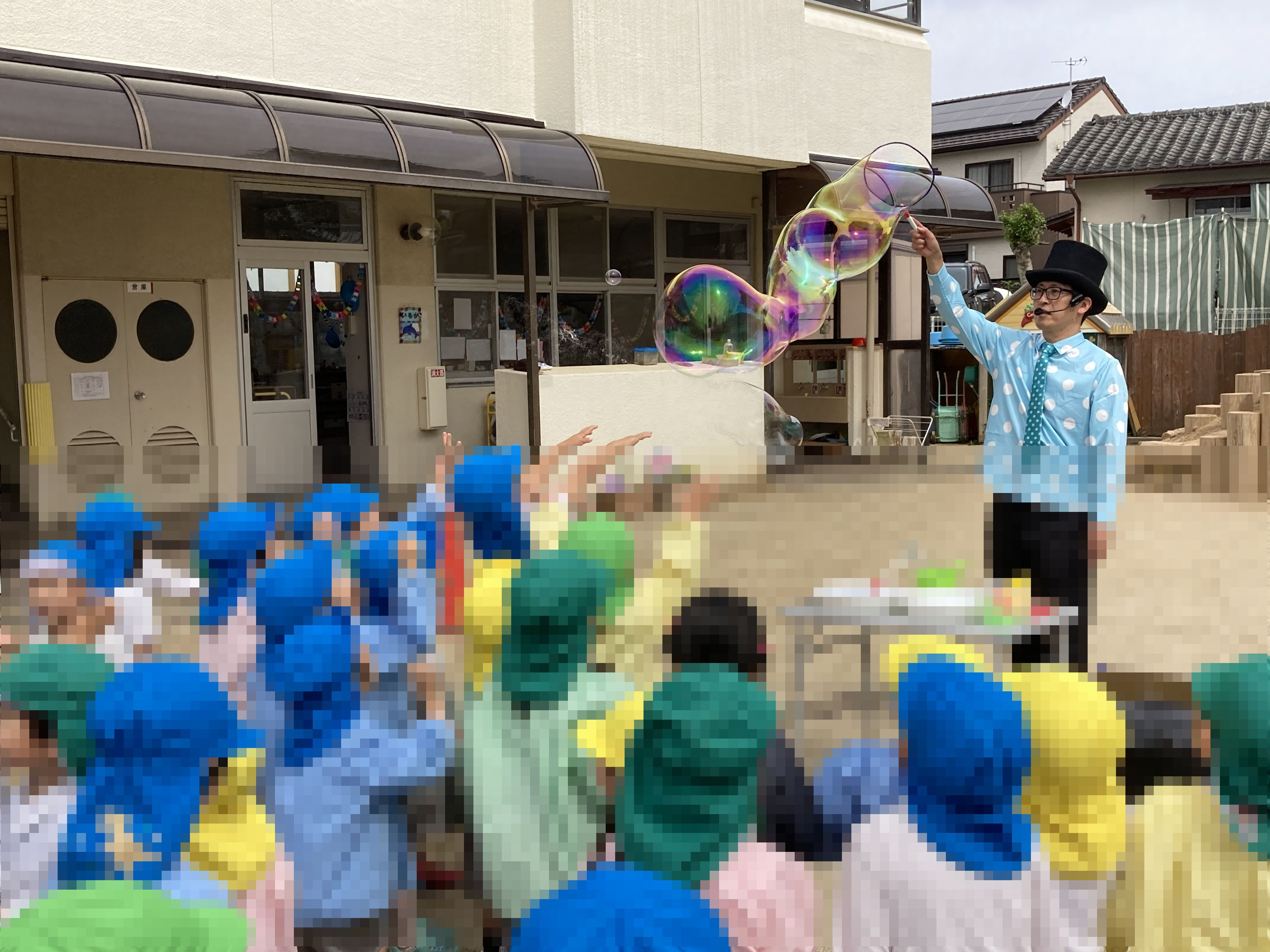 熊本県合志市の某幼稚園でしゃぼん玉パフォーマンス