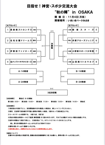 【目指せ!神宮・スポ少交流大会“秋の陣”in OSAKA】に参戦決定！