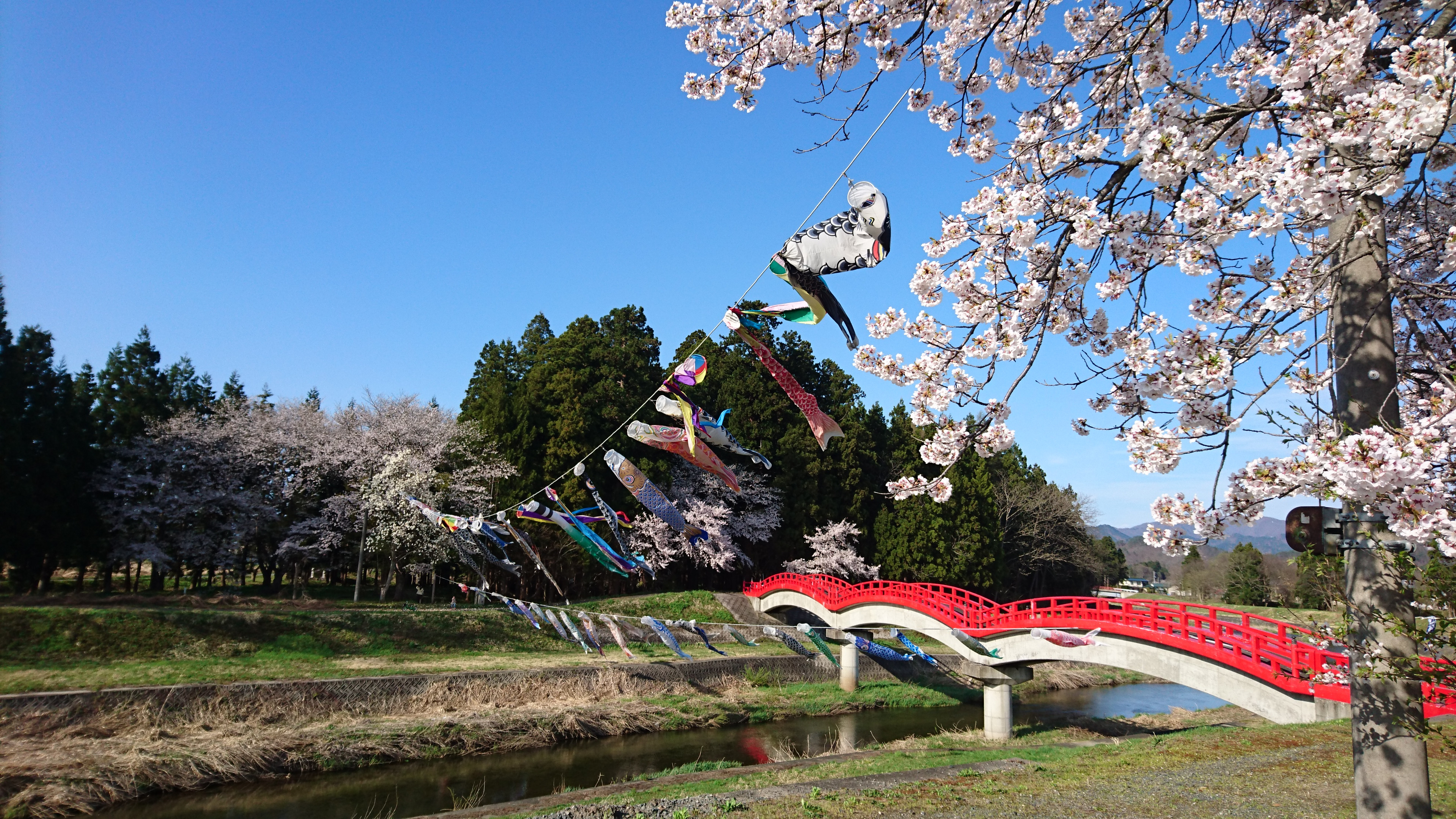 朱塗り三連の太鼓橋