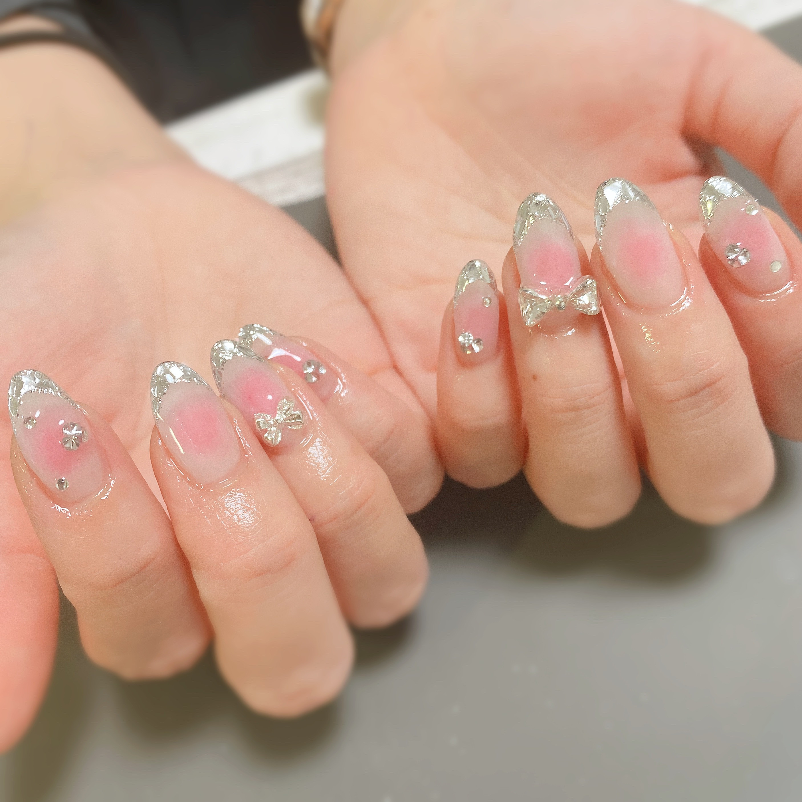 ガラスフレンチ×ストーンネイル