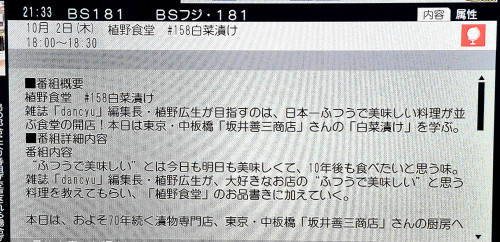 BSフジ「日本一ふつうで美味しい植野食堂」再放送です。