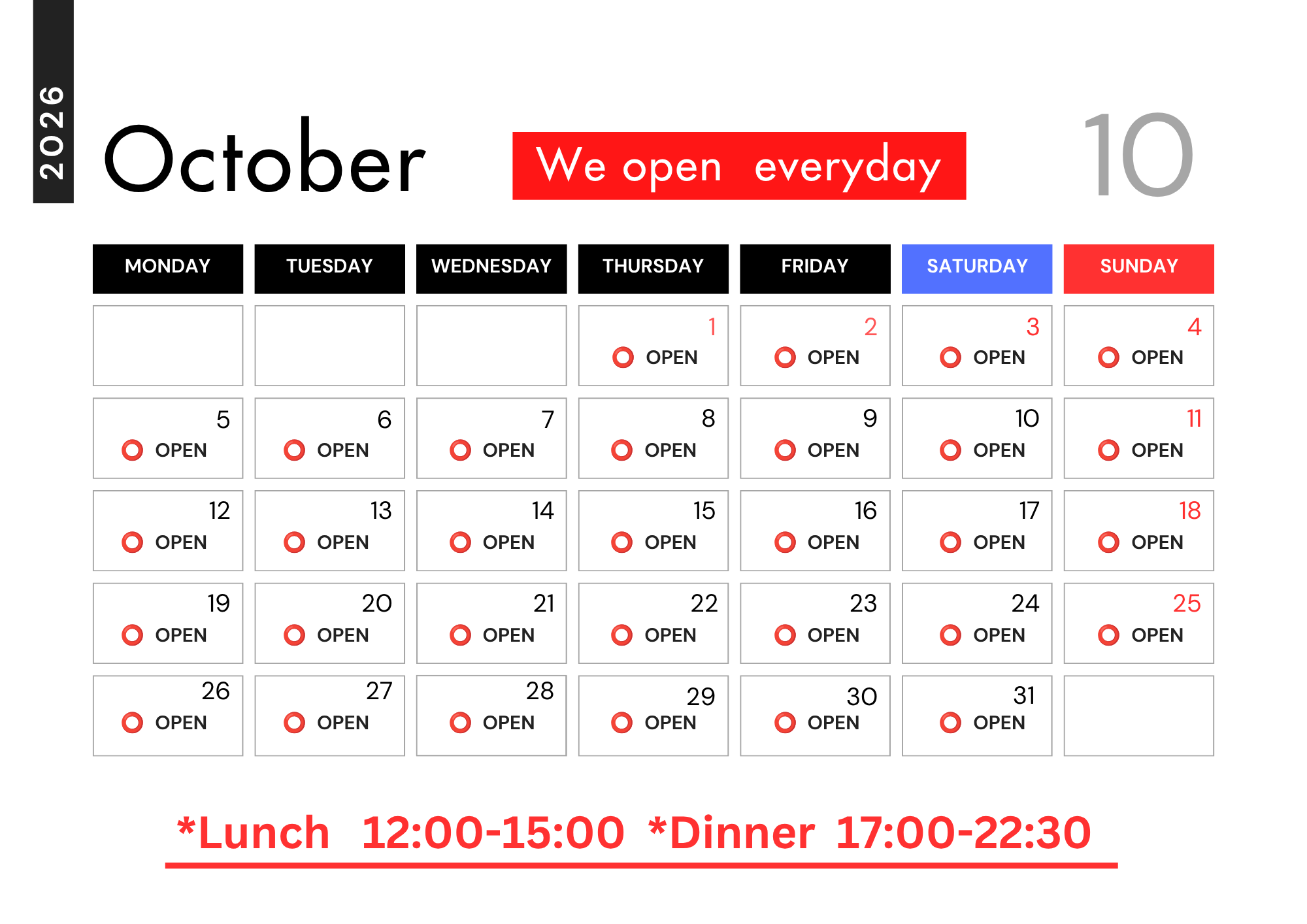 [🍁Notice of Business Hours in October / 10月の営業時間のお知らせ 🍁】