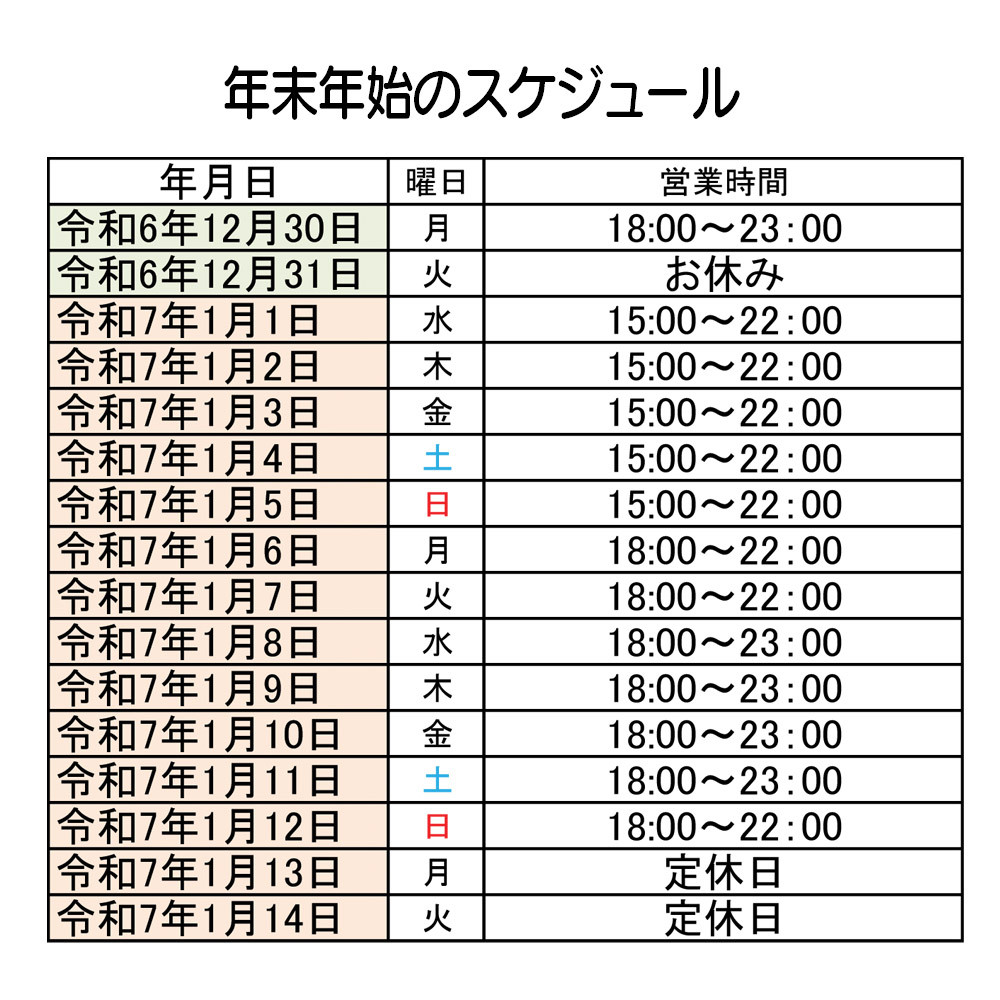 ●にゃごりんの年末年始のスケジュール