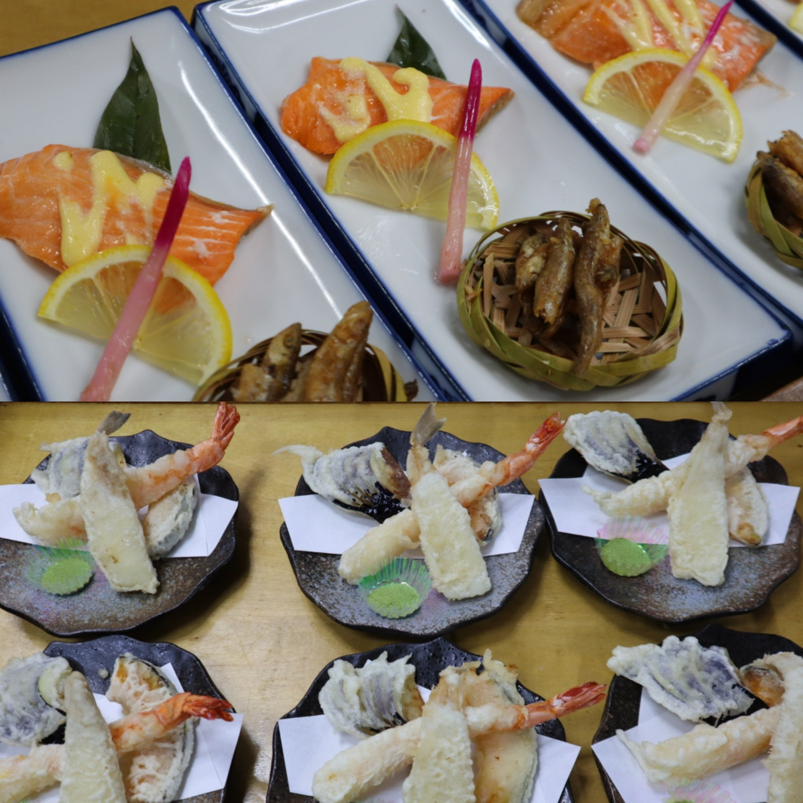 宴会料理、焼き魚、天ぷら