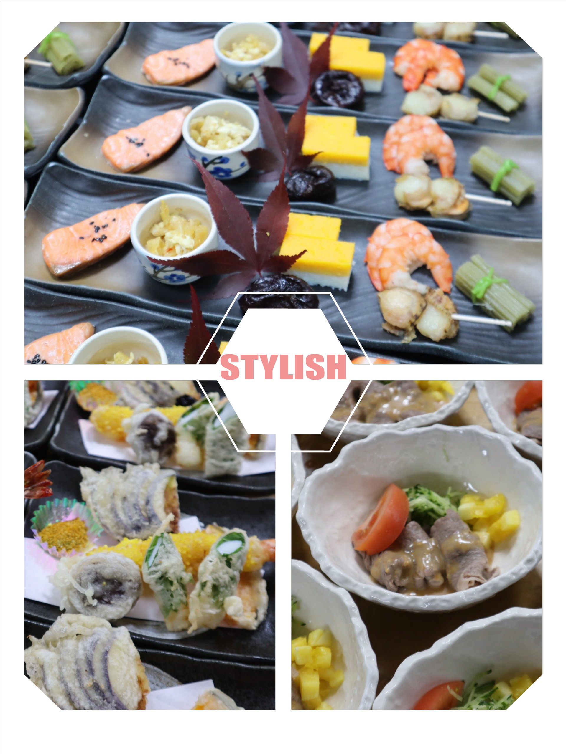 宴会料理、七品盛り、天ぷら、冷しゃぶ