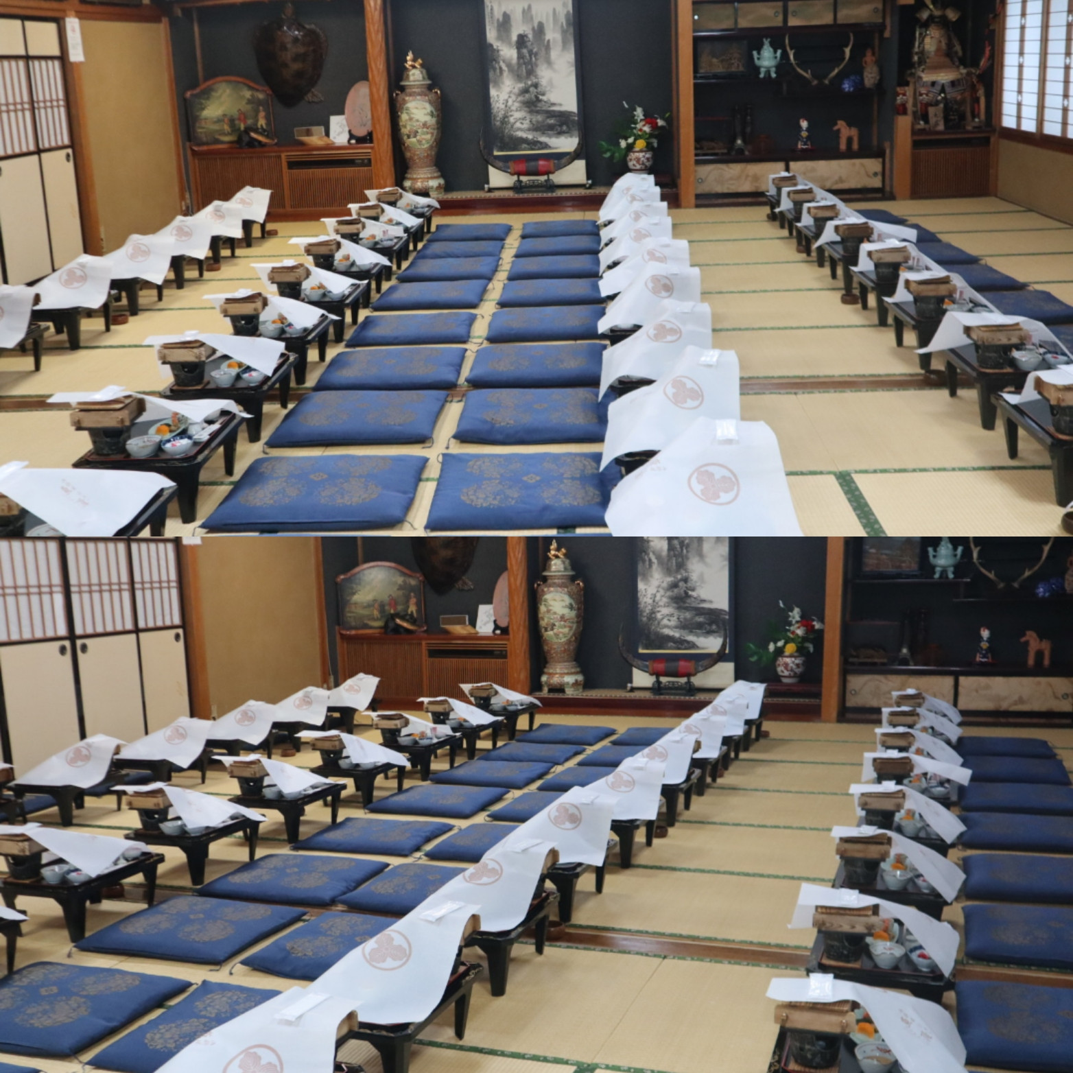 お膳で4列、大人数での宴会ありがとうございます