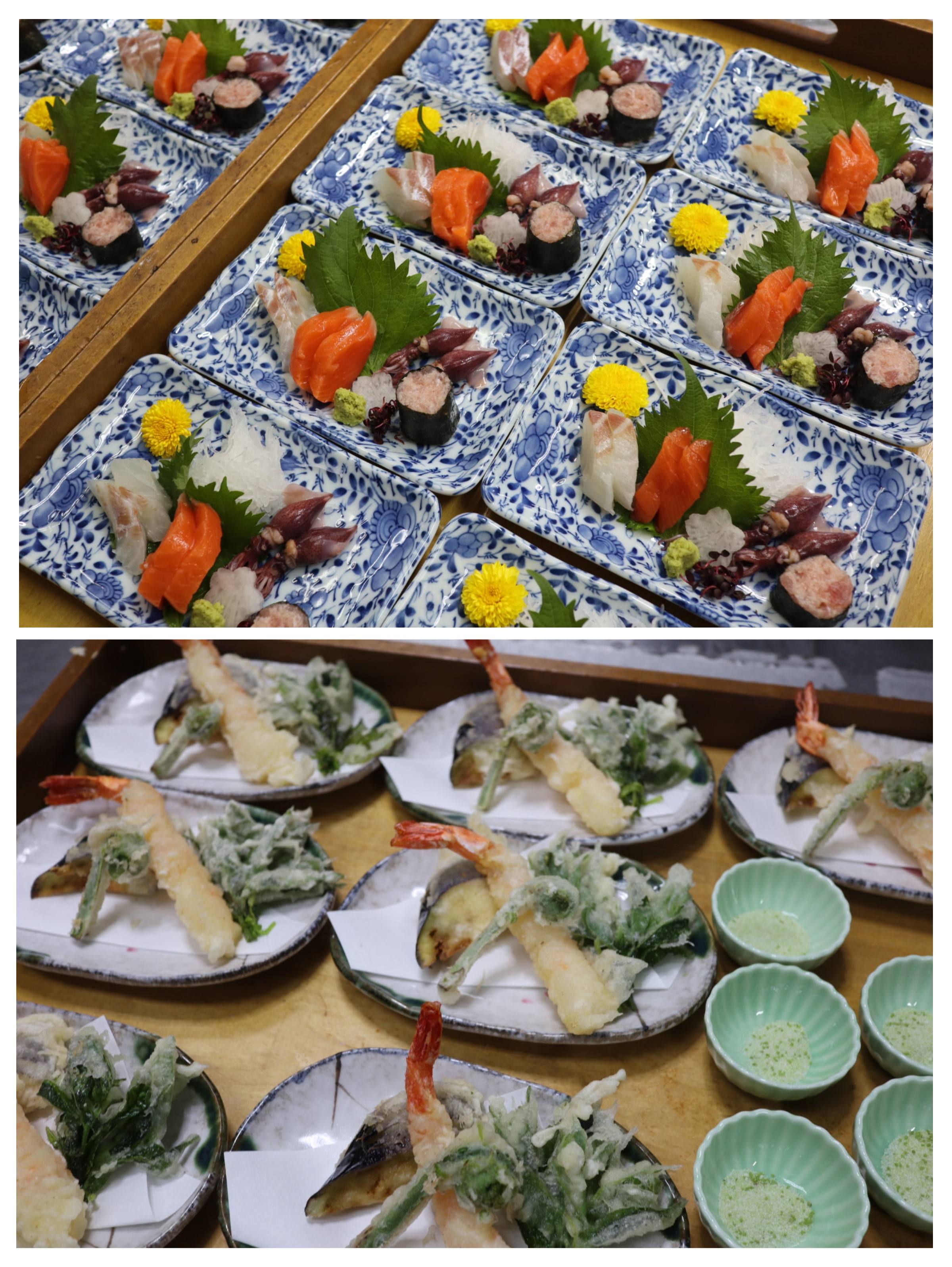 法事料理、刺身と天ぷらです