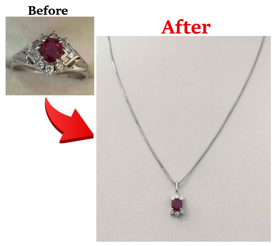 ルビーリングをネックレスへリフォーム1.jpg