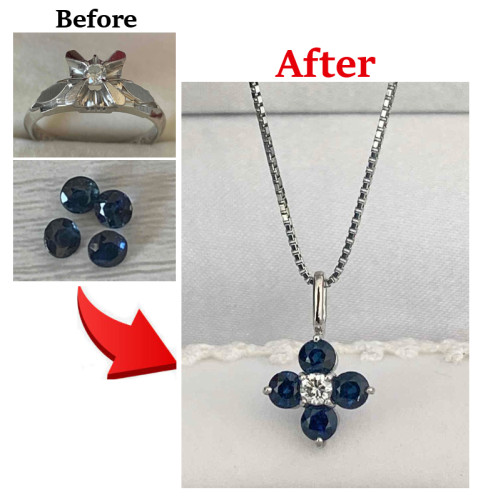 ダイヤリングとサファイヤルースでフラワーネックレスへリフォーム　更新しました！