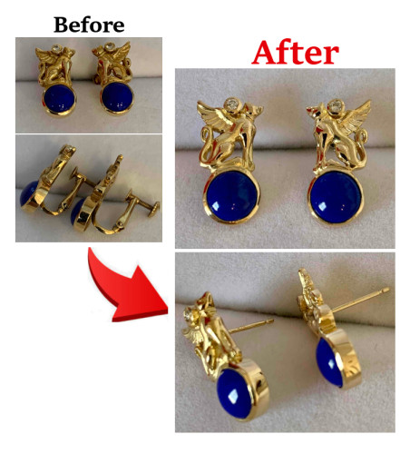 ラピスのイヤリングをピアスにリフォーム　更新しました！
