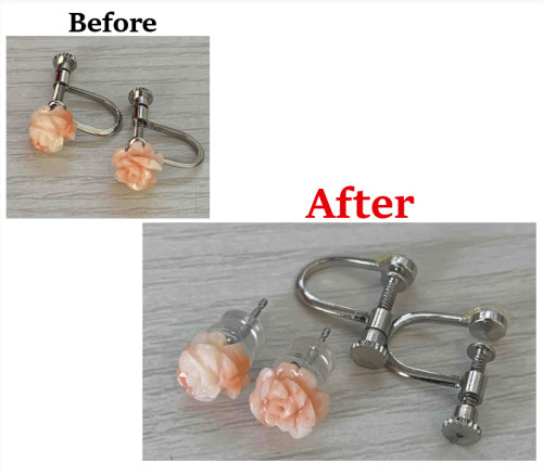 ピンク珊瑚のリフォーム｜イヤリングからピアスへ　更新しました！