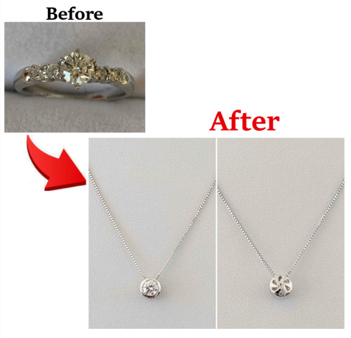 婚約指輪リフォーム①｜リバーシブルで楽しむ覆輪ネックレス　更新しました！