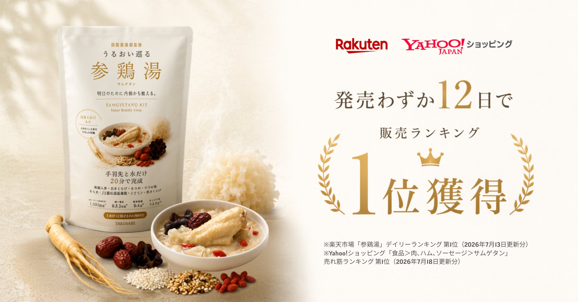 【プレスリリース】発売わずか12日で楽天・Yahoo!ショッピング販売ランキング1位に。インナーケア発想の『うるおい巡る参鶏湯キット』が話題